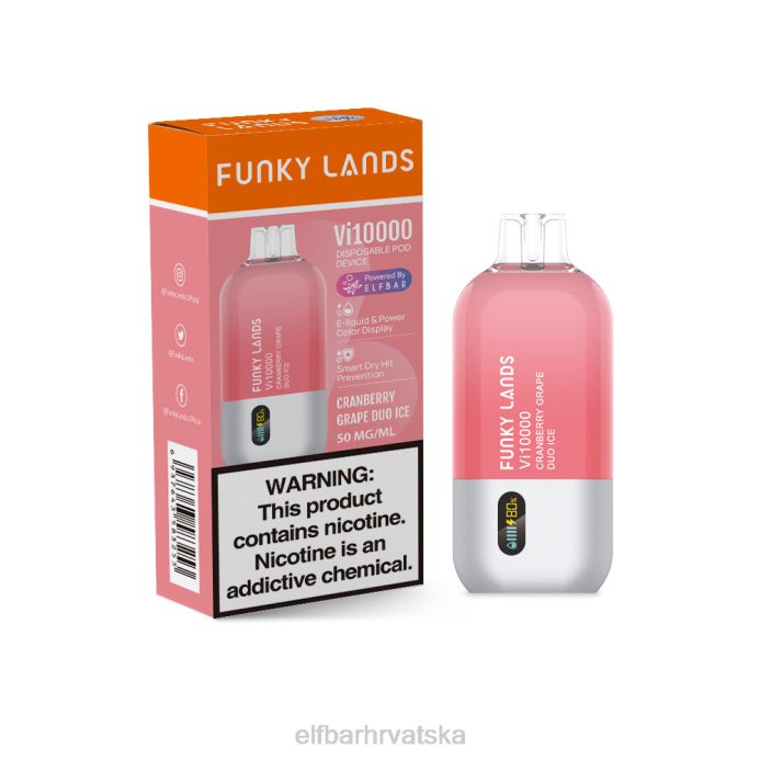 Elf Bar Hrvatska - ELFBAR funky lands najbolji okus za jednokratnu upotrebu vape vi10000 serija grožđa 8D4H452 brusnica grape duo ice