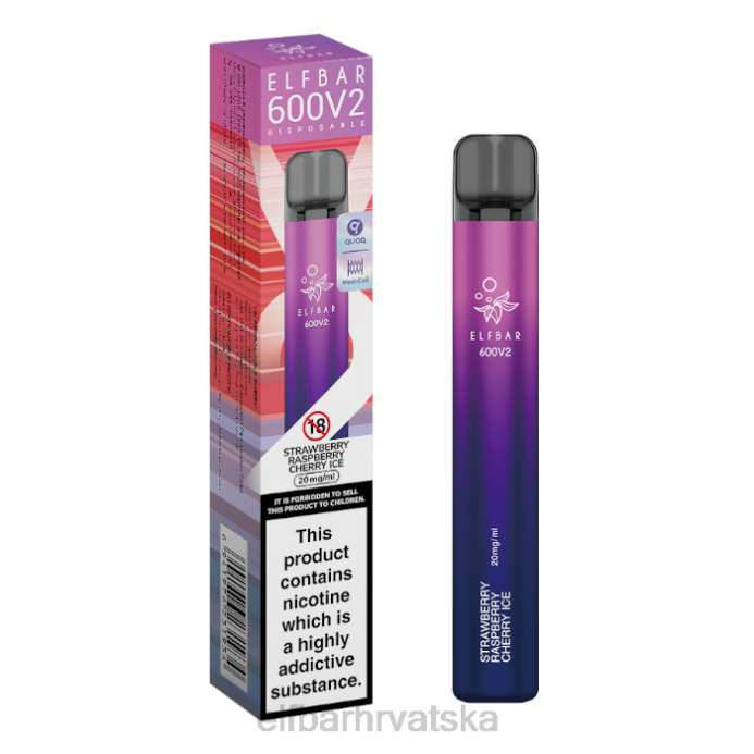 Elf Bar Pods - ELFBAR 600v2 jednokratni vape - 20mg 8D4H18 jagoda malina višnja led
